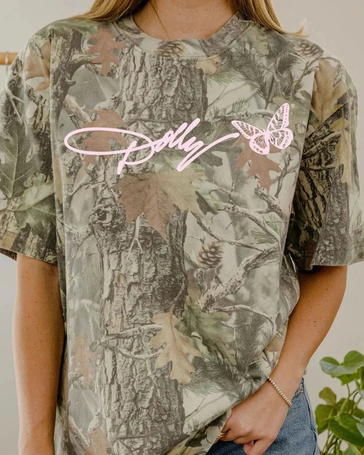 Dolly Parton Signature Script Camo Tshirt