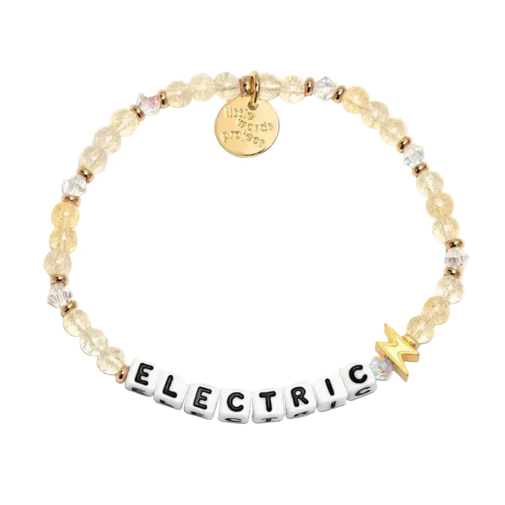 Electric Lightning bracelet pale yellow clear bracelet with lightning bolt charm by Little Words Project