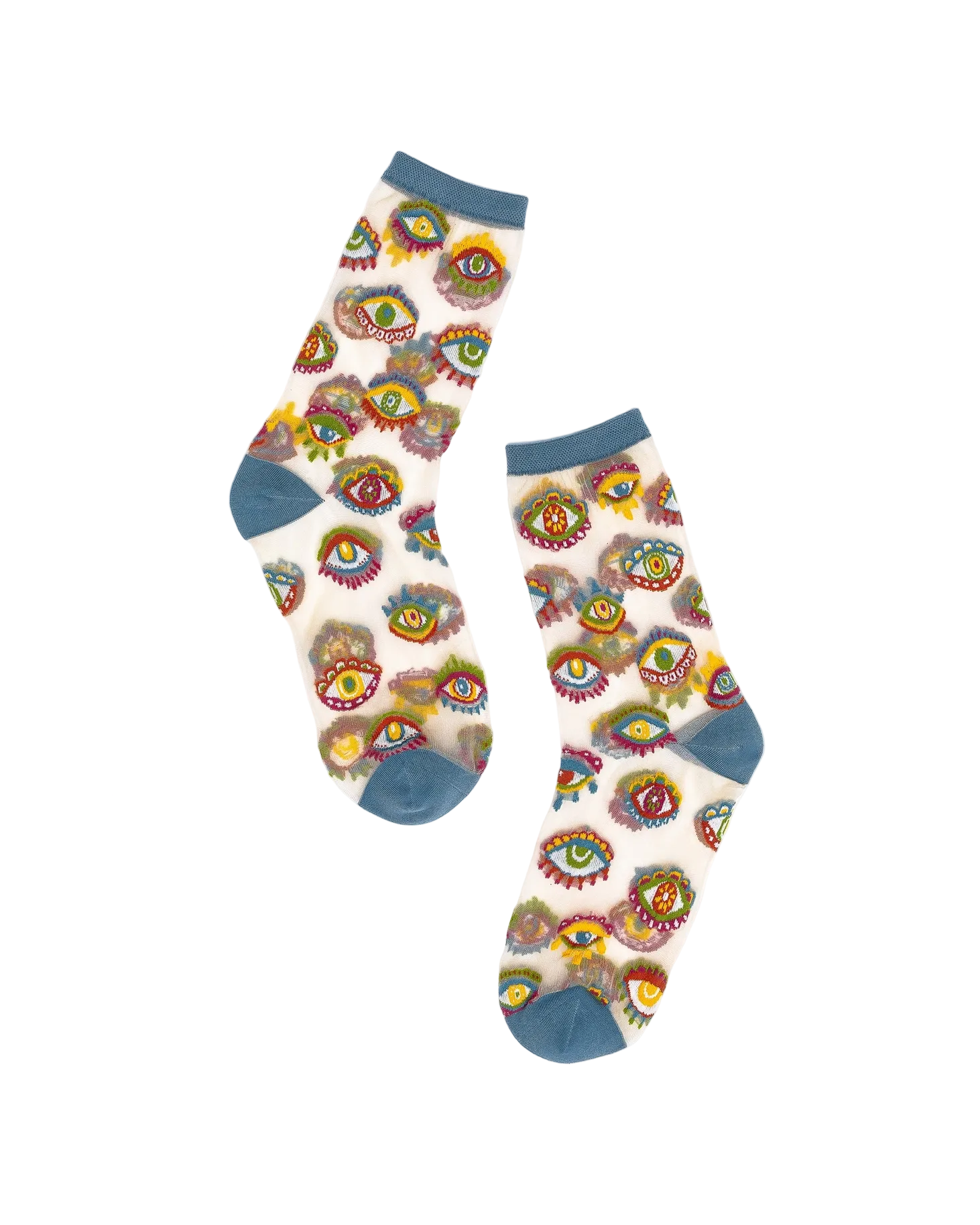 sheer socks with colorful evil eye pattern
