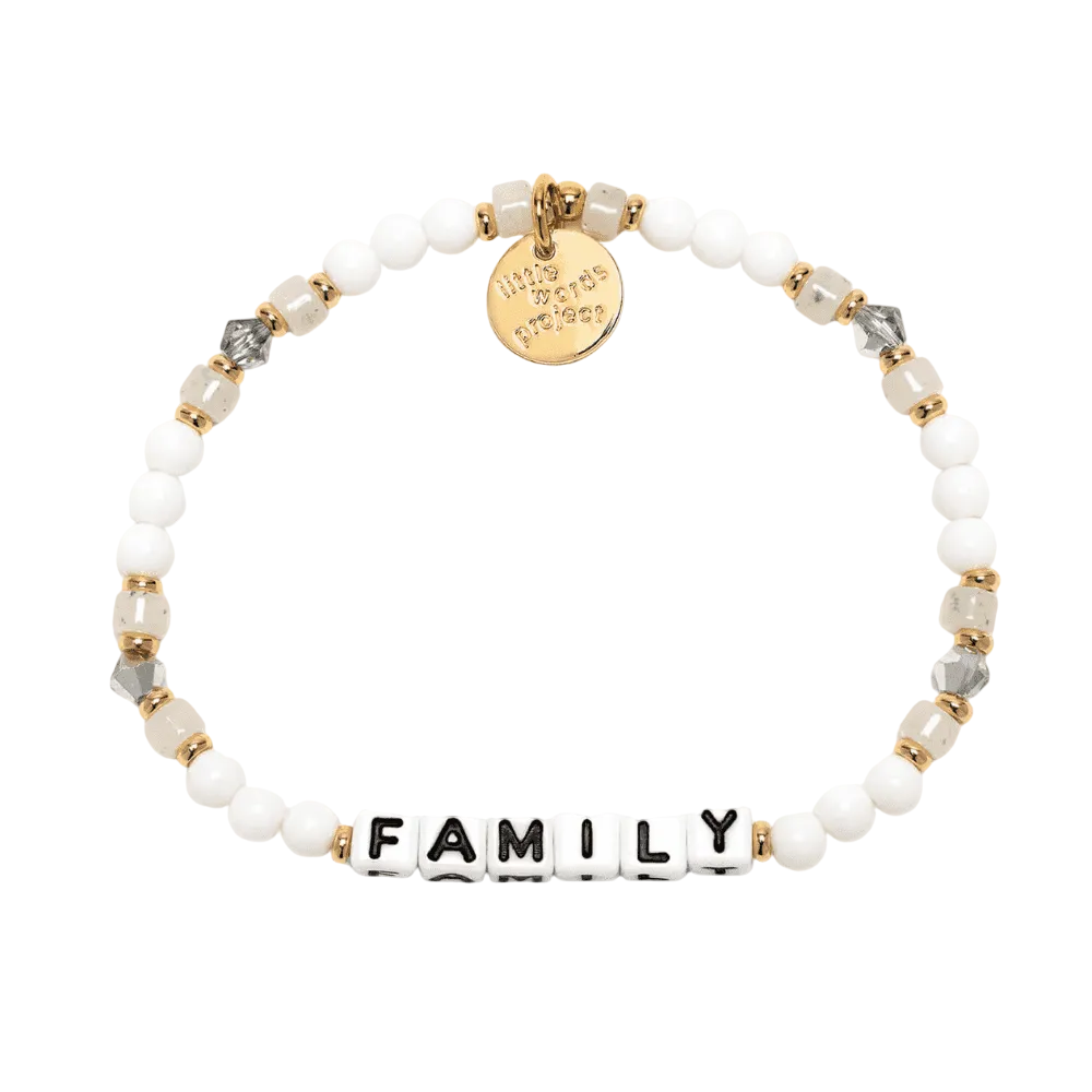 Family Loving You bracelet S/M white and silver beaded bracelet by Little Words Project