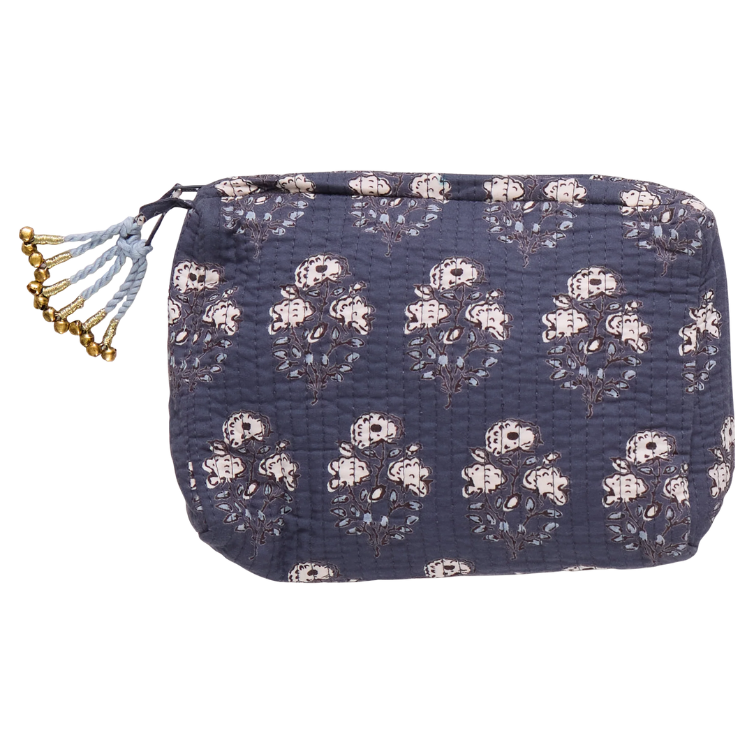 Pink Chicken - Navy Strawflower Quilted Pouch