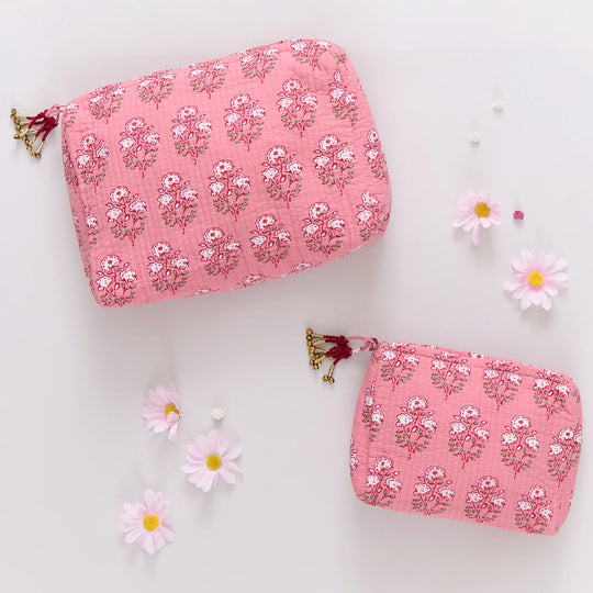 Pink Chicken - Pink Strawflower Quilted Pouch