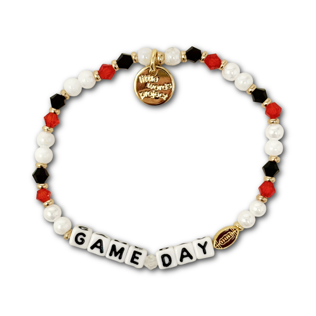 Game Day bracelet M/L red white black beads with football charm by Little Words Project
