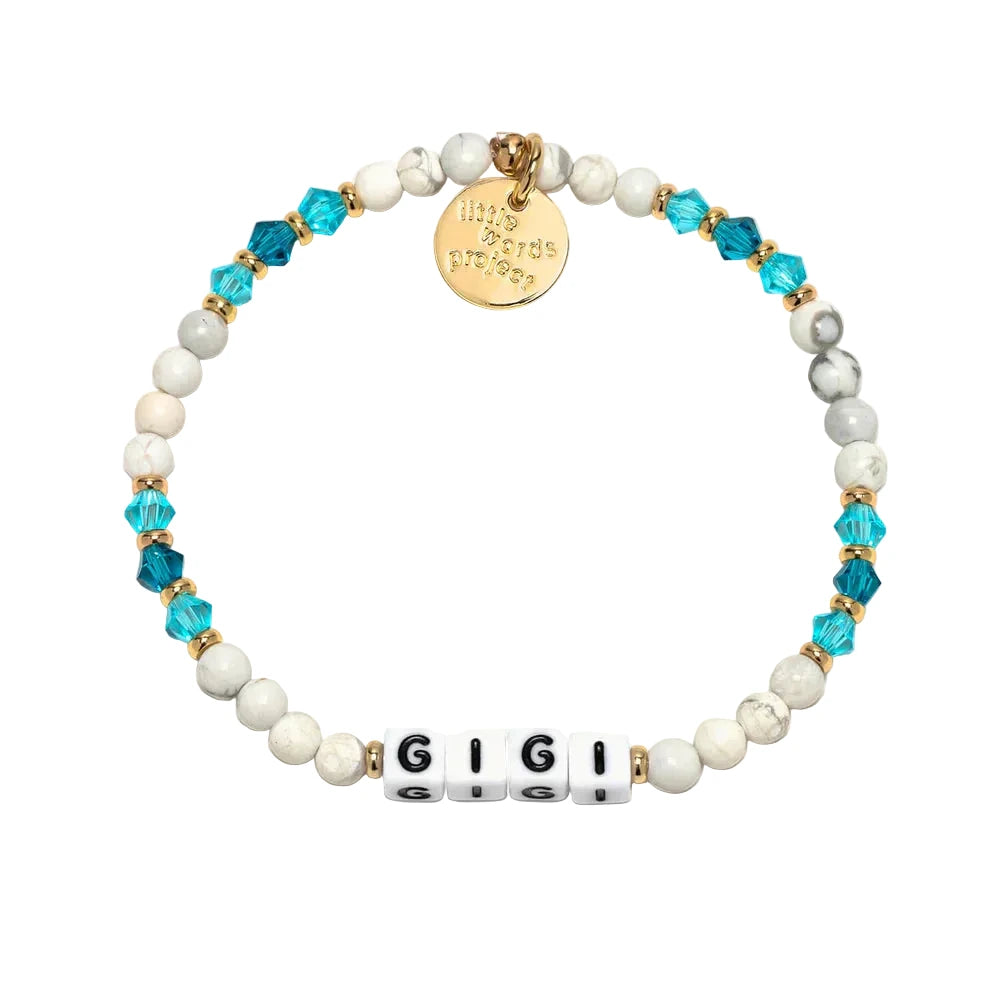 Gigi Chambray bracelet M/L white blue teal beaded bracelet by Little Words Project
