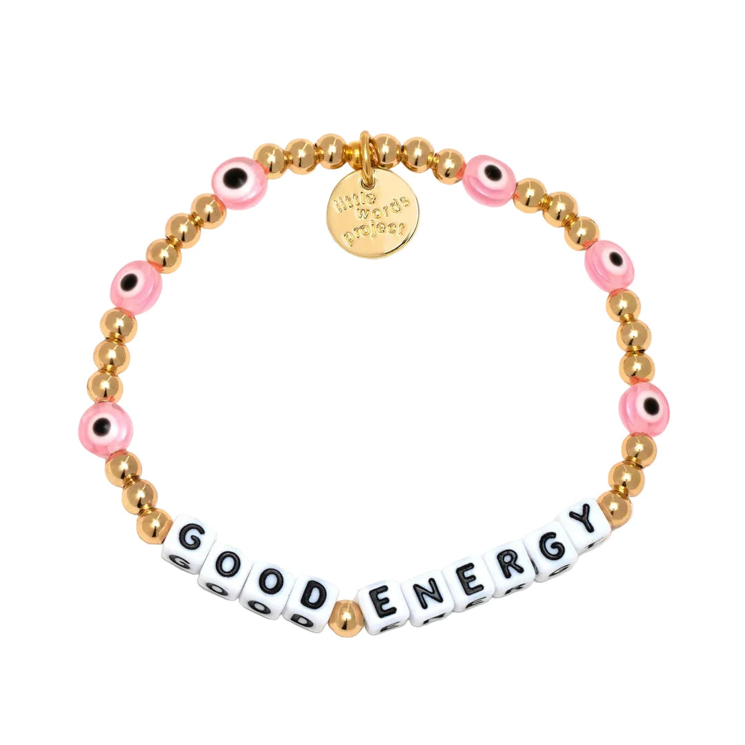 Good Energy Protected Pink bracelet gold bracelet with pink evil eye beads by Little Words Project