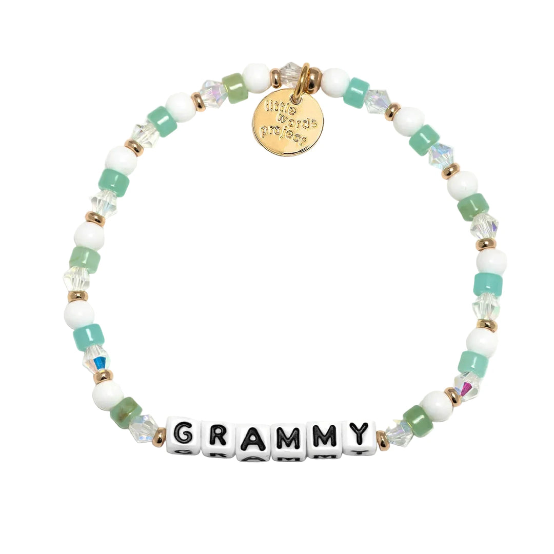 Grammy Matcha bracelet green white clear beaded bracelet by Little Words Project
