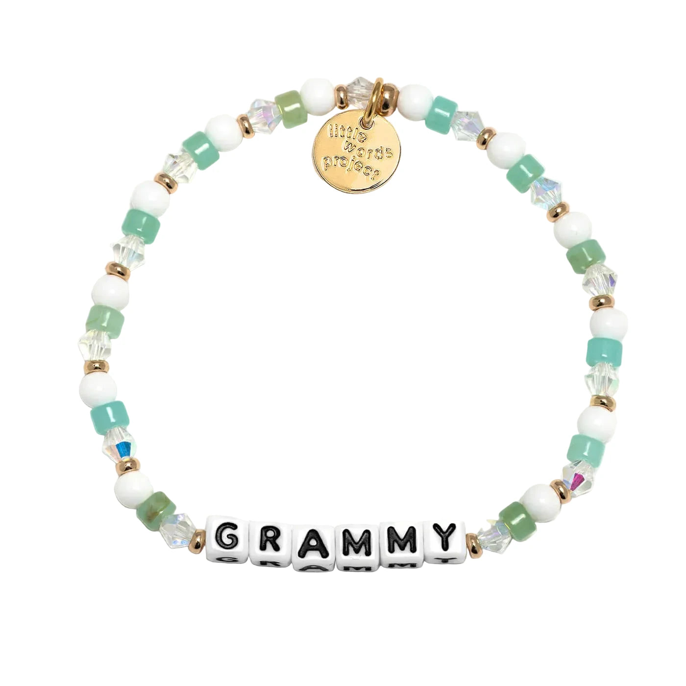 Grammy Matcha bracelet green white clear beaded bracelet by Little Words Project