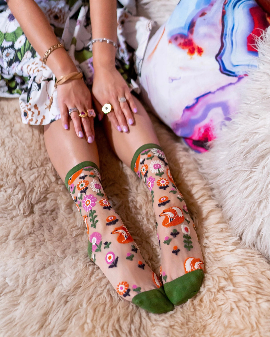 cute fox patterned ankle socks