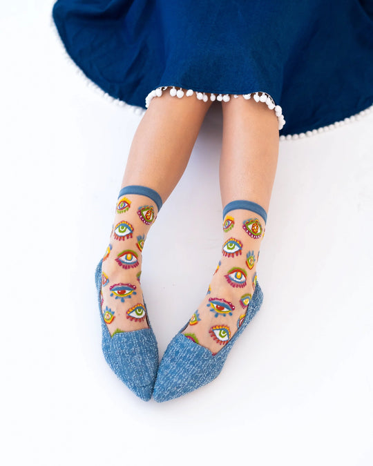 transparent socks with multicolor eye design