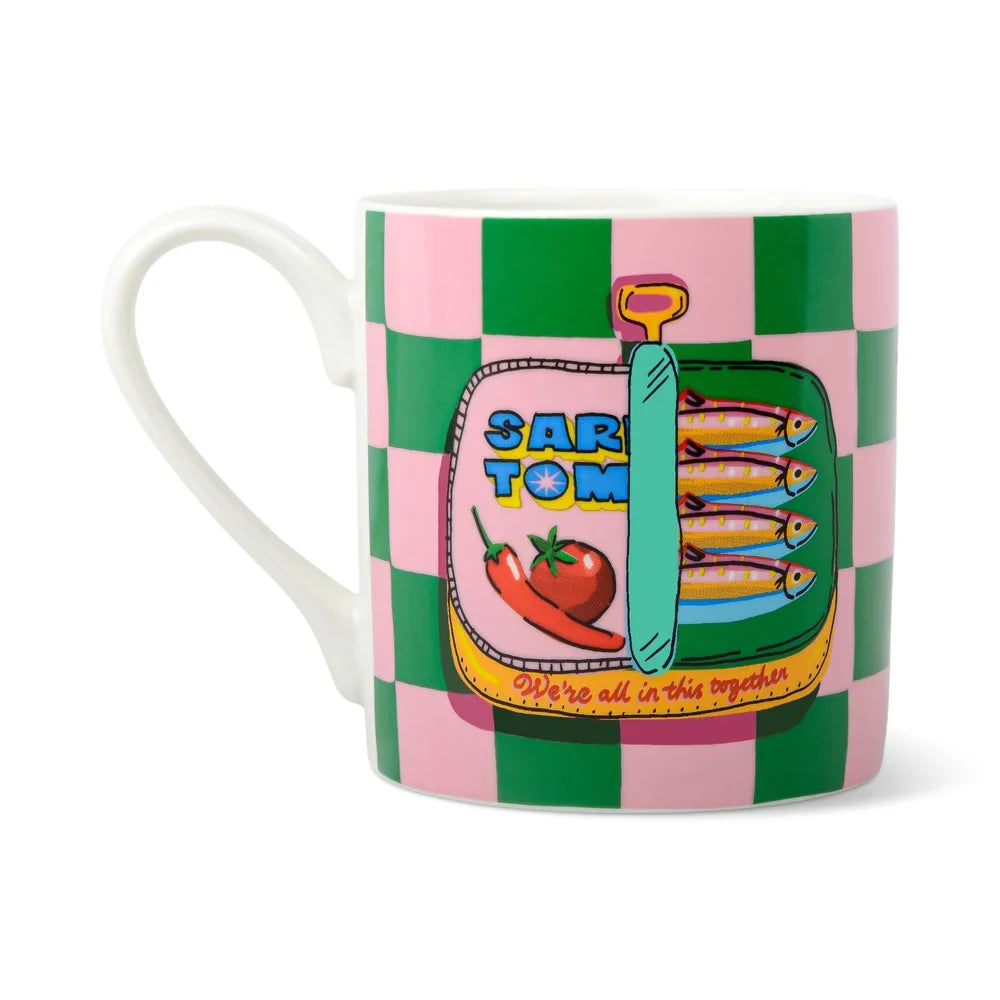 Sardines Pink & Green Checker Mug