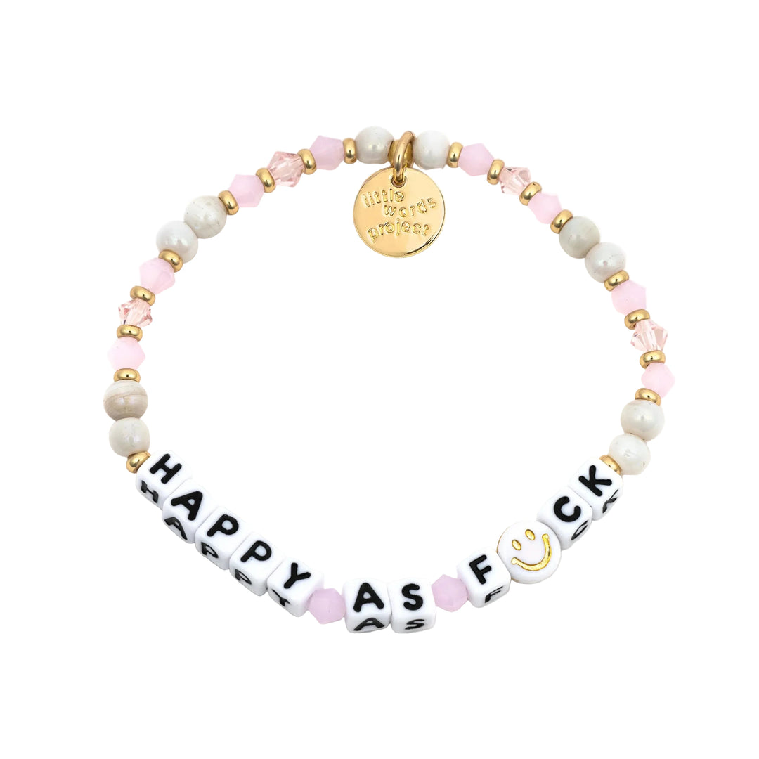 Happy As Fck Pink Chalk bracelet pink and white funny bracelet by Little Words Project