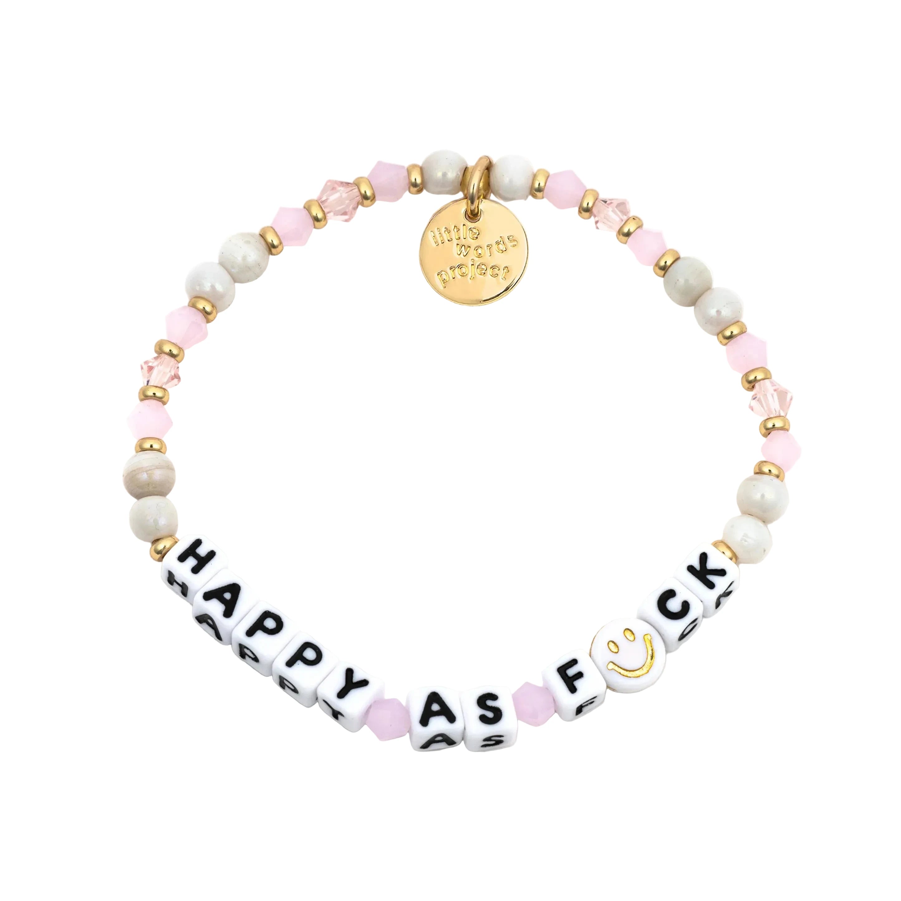 Happy As Fck Pink Chalk bracelet pink and white funny bracelet by Little Words Project