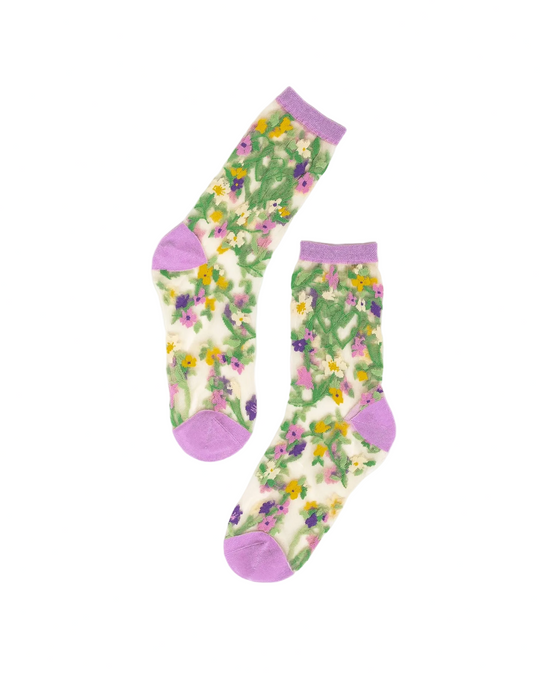 sheer socks with pastel floral pattern