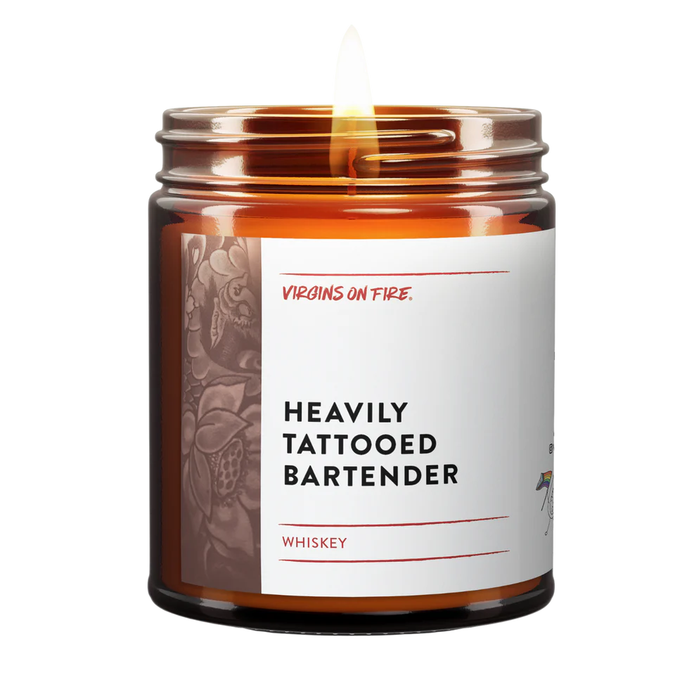 Heavily Tattooed Bartender Candle