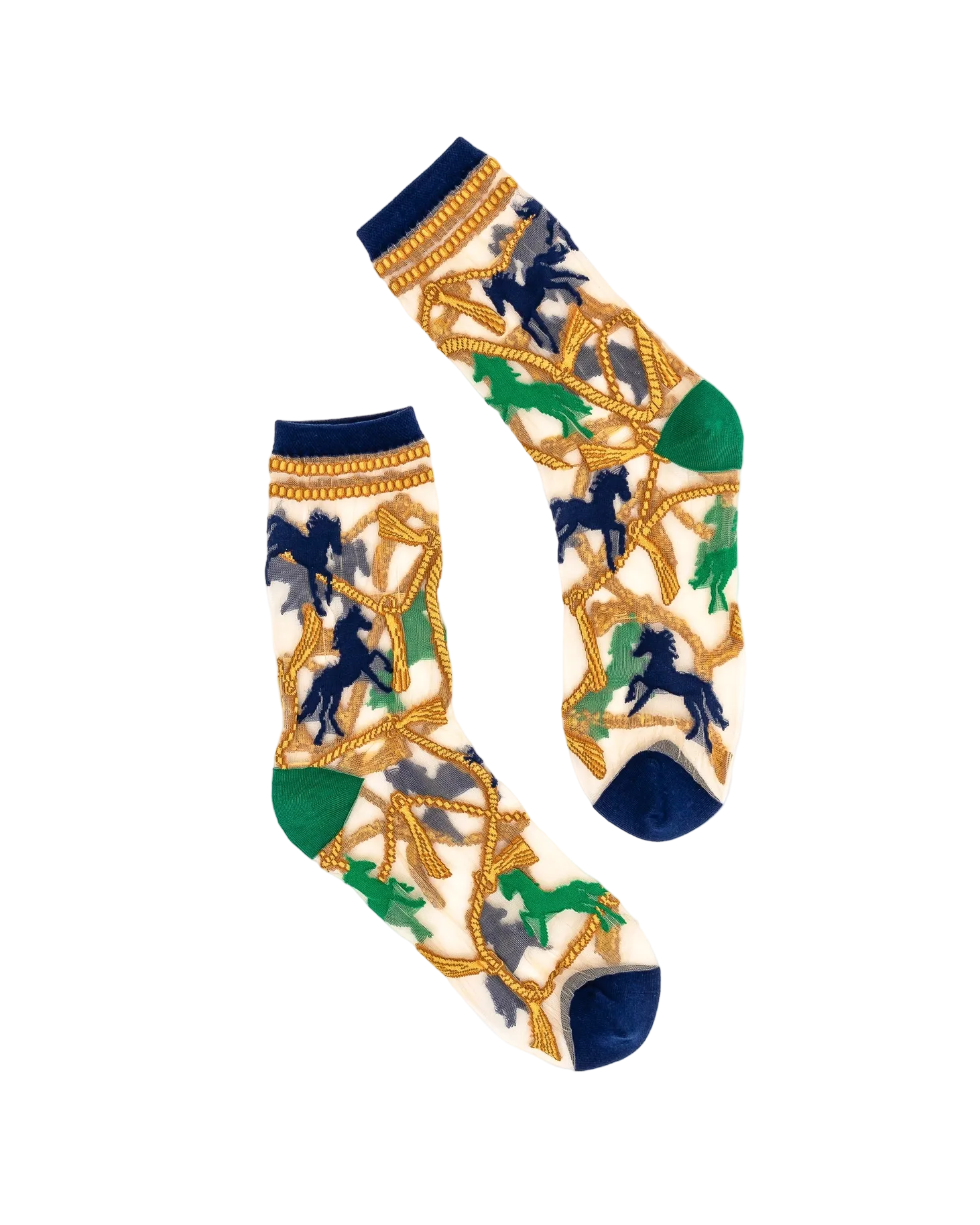 sheer socks with horse and chain pattern