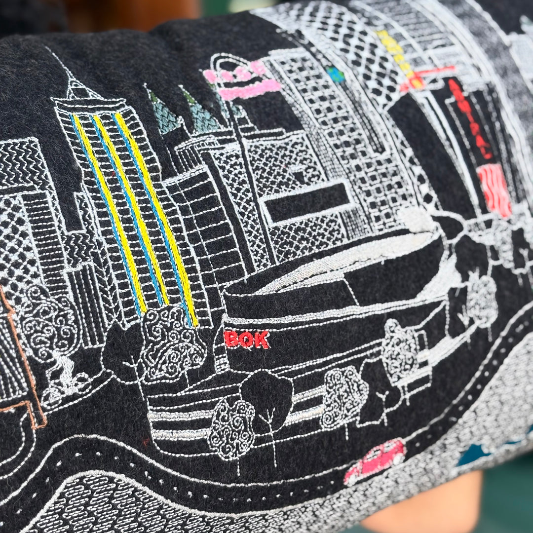 Black Tulsa Skyline Embroidered Pillow