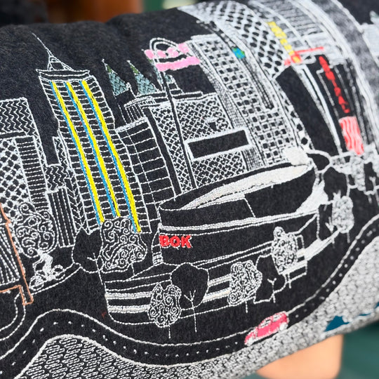 Black Tulsa Skyline Embroidered Pillow