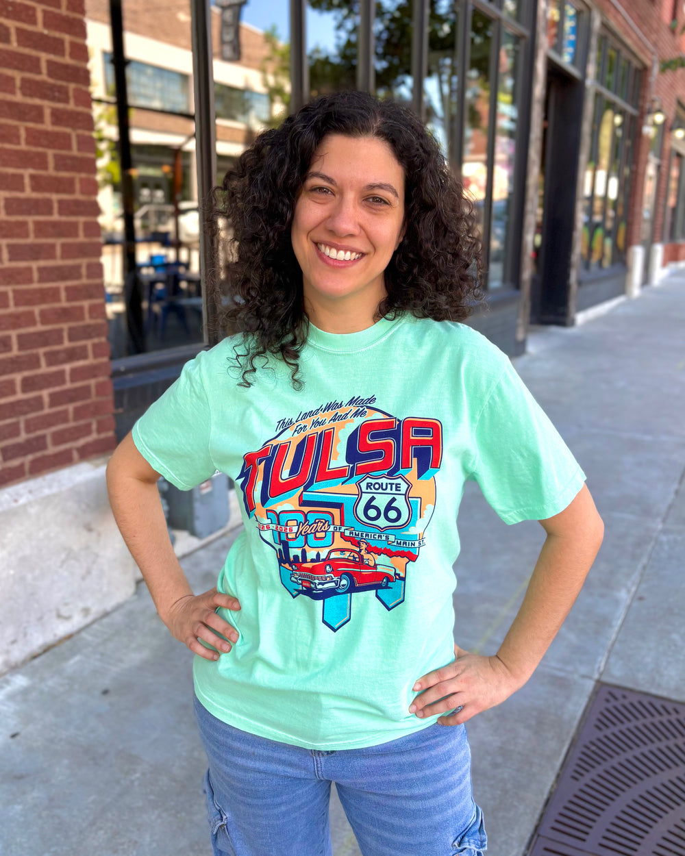 Tulsa Route 66 Classic Car Tshirt Island Green