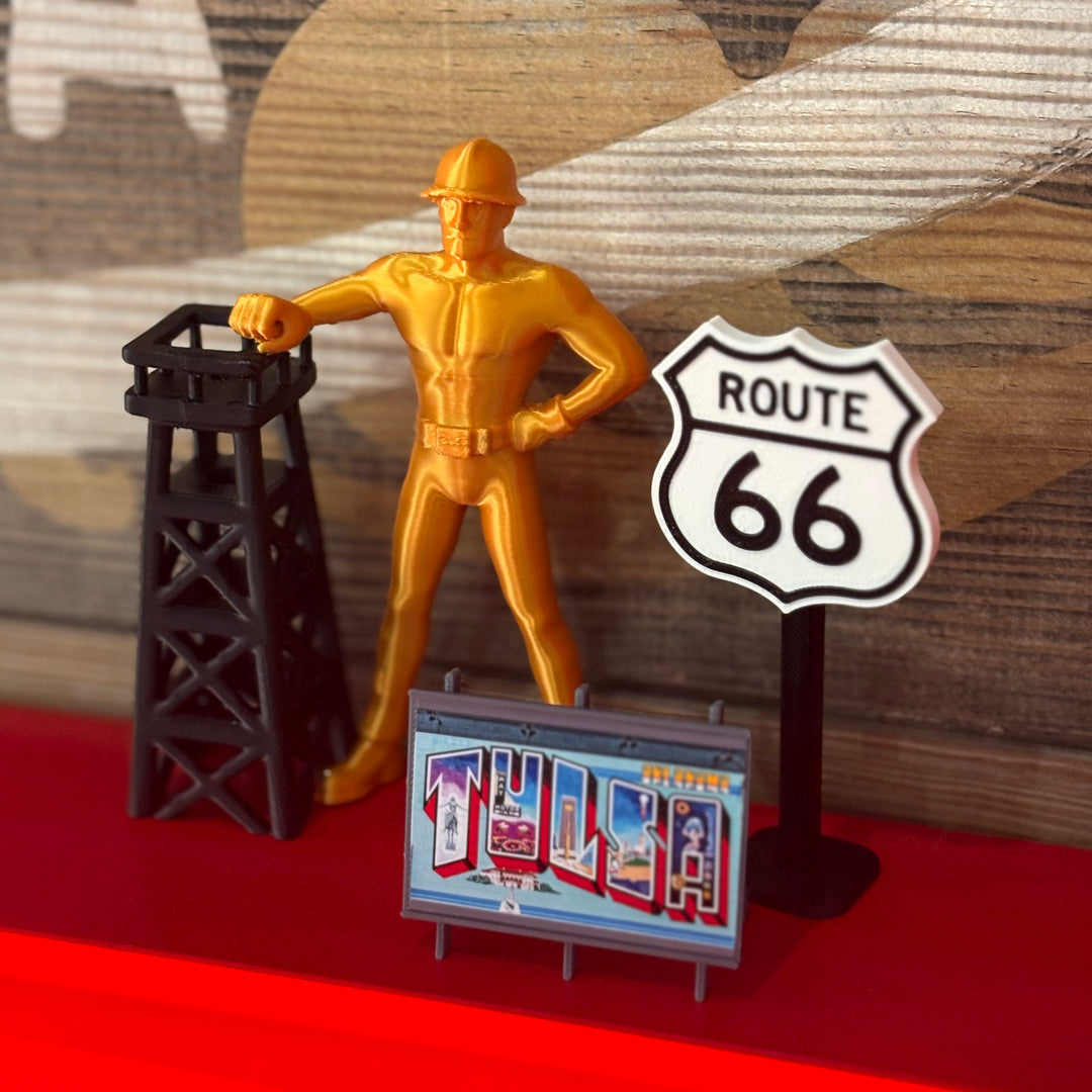 Mini Tulsa Golden Driller Oil Man Statue