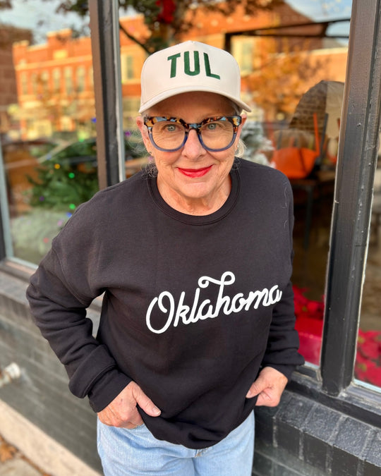 Oklahoma Puffy Script Sweatshirt - Black
