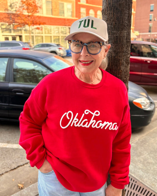 Oklahoma Puffy Script Sweatshirt - Red