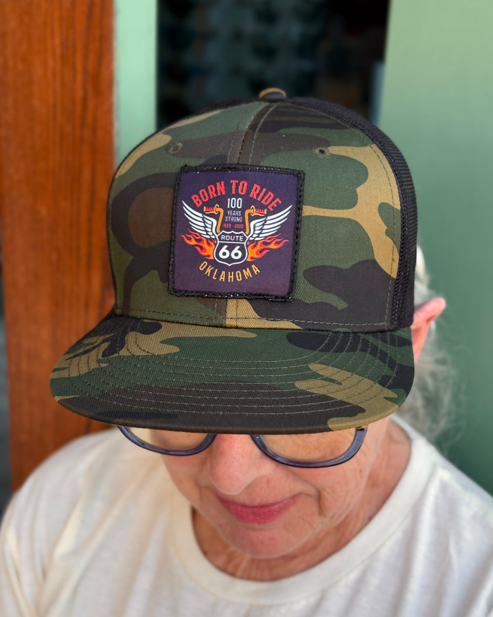 Born To Ride 100 Years Route 66 Patch Hat Camo
