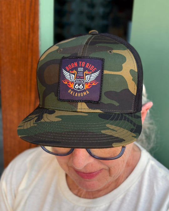 Born To Ride 100 Years Route 66 Patch Hat Camo