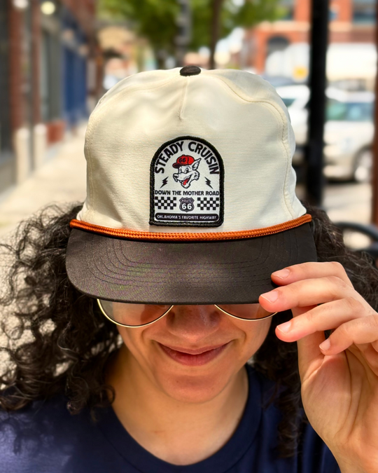 Steady Cruisin Route 66 Patch Hat Cream & Black