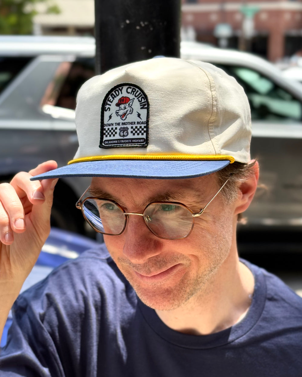Steady Cruisin Route 66 Patch Hat Cream & Blue