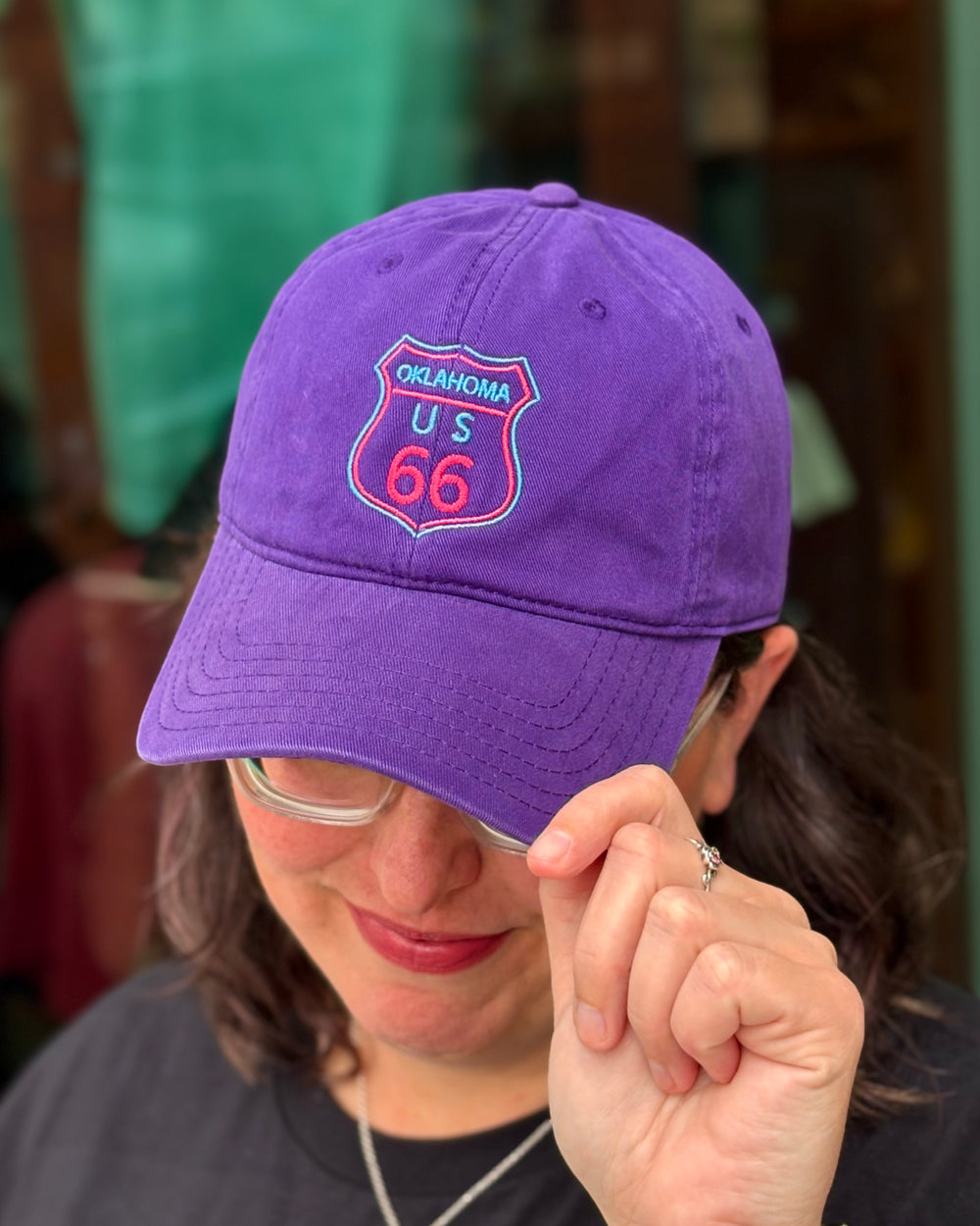 Oklahoma Route 66 Neon Sign Dad Hat Purple