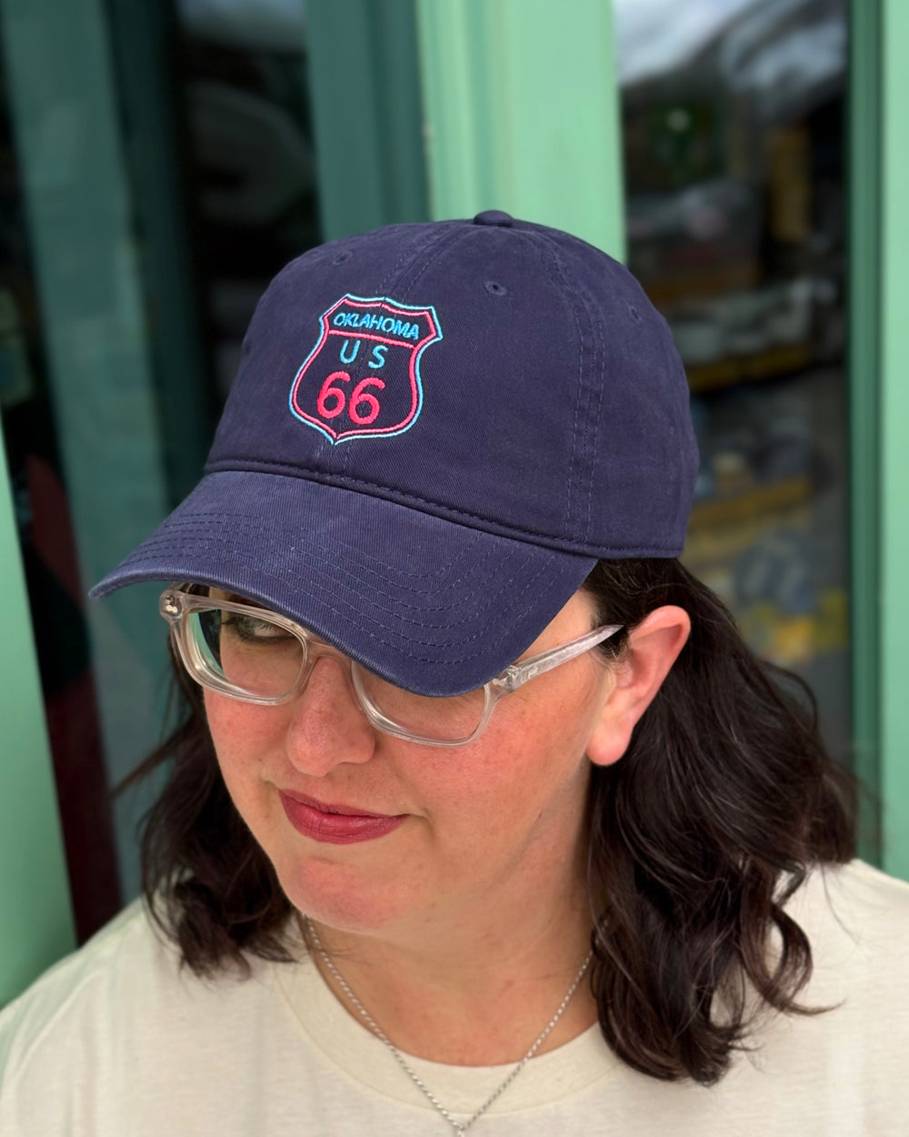 Oklahoma Route 66 Neon Sign Dad Hat Navy