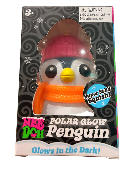Limited Edition 2026 Squishmas Polar Glow Penguin NeeDoh Blue with Pink Hat