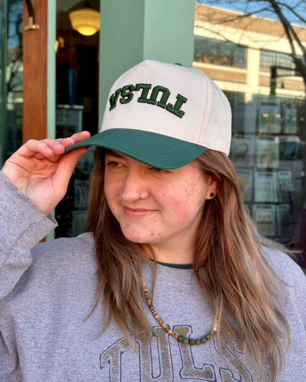 Upside Down Tulsa Hat - Natural/Forest Green