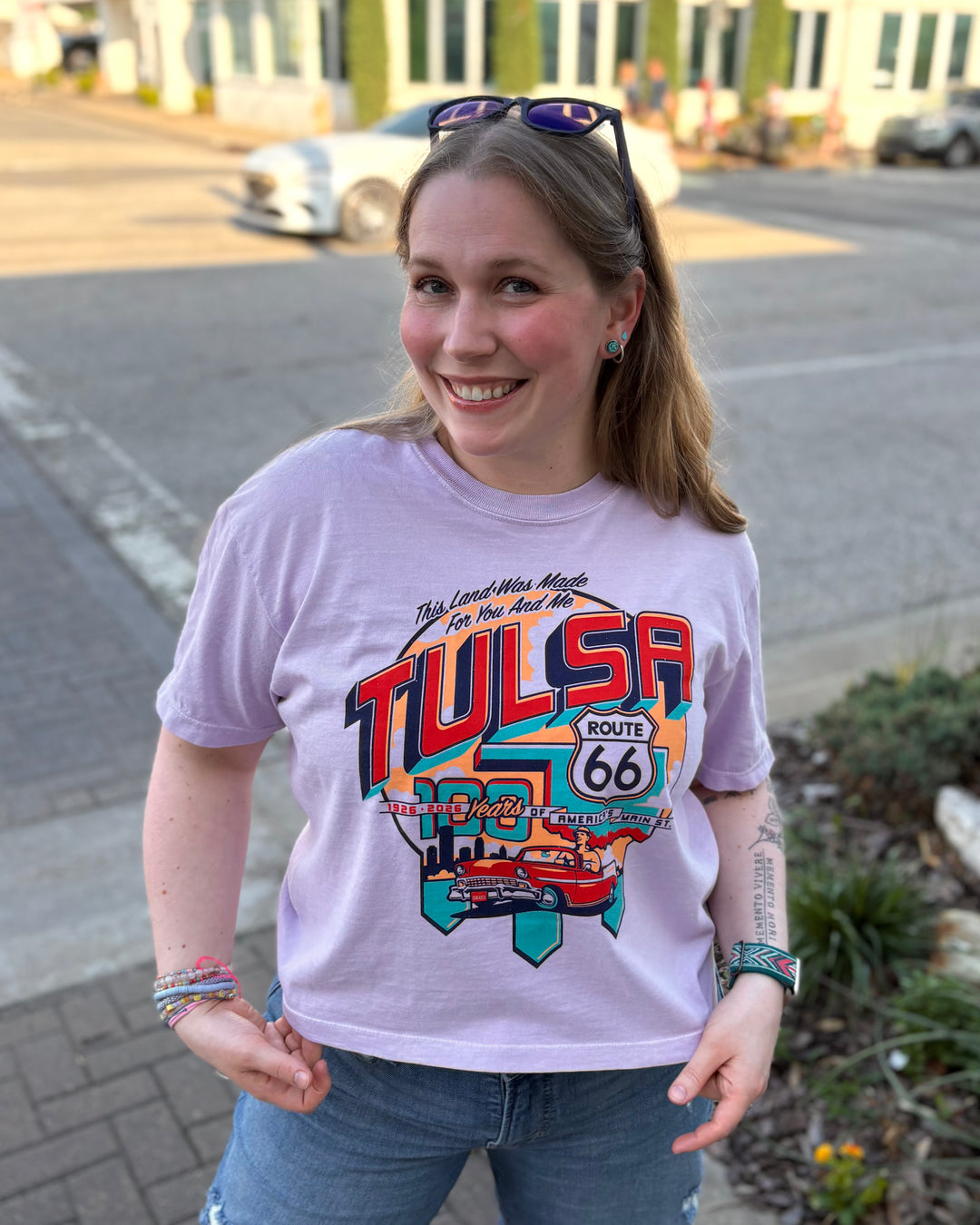 Tulsa Route 66 Classic Car Boxy Cropped Tshirt