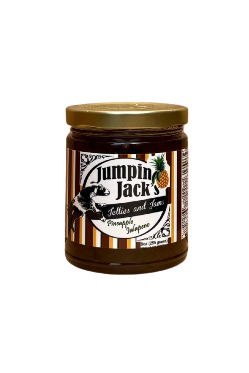 Jar of Jumpin Jacks Pineapple Jalapeno Jam – sweet pineapple meets spicy jalapeno