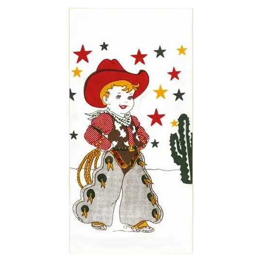 Retro style little cowboy woven cotton dish towel