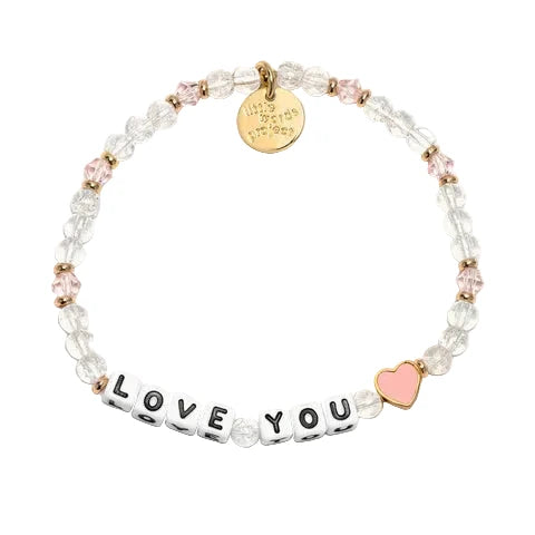 Love You Heart bracelet pink purple clear beaded bracelet by Little Words Project
