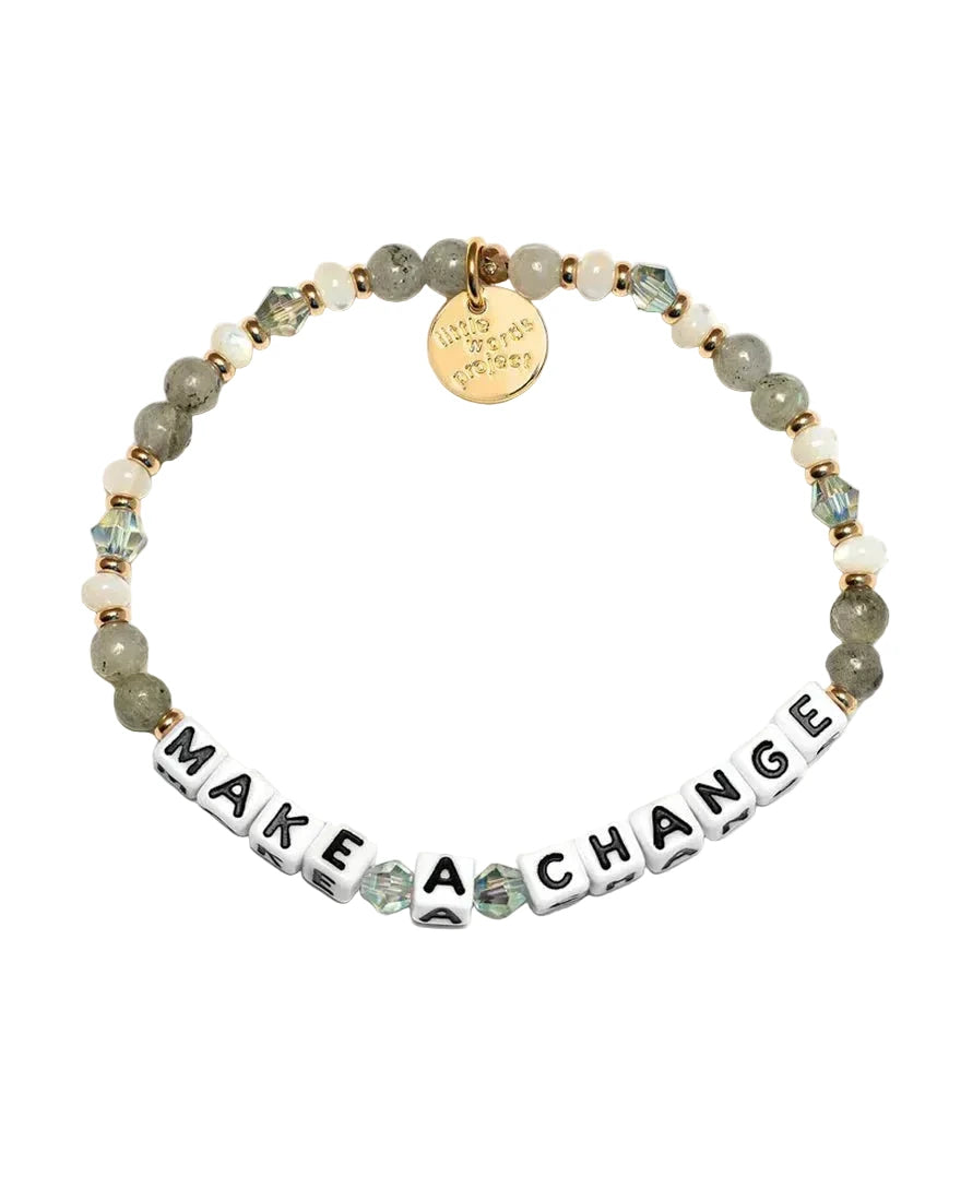 Make A Change Apple Picking bracelet S/M green neutral beaded bracelet by Little Words Project
