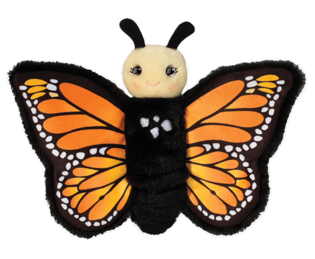 Marisol Monarch Butterfly plush toy with orange and black wings