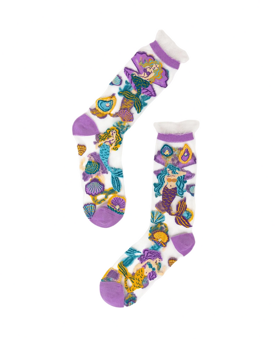 sheer socks with mermaid design
