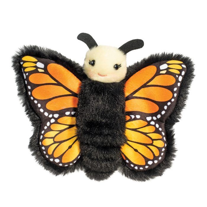 Small monarch butterfly plush with bright orange and black wings