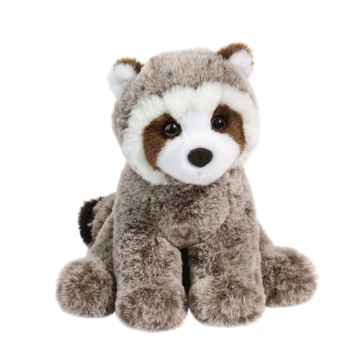 Mini Rudie Raccoon stuffed animal by Douglas with gray fur and striped tail