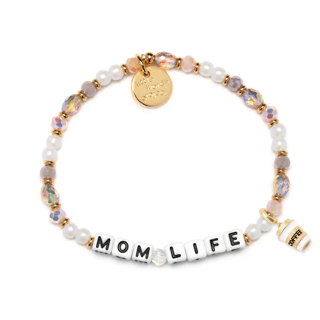 Mom Life Luminary bracelet M/L peach white iridescent beaded bracelet by Little Words Project