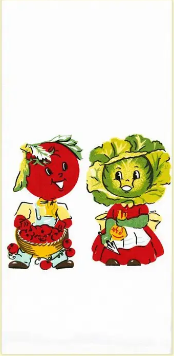 Retro vegetable themed woven cotton dish towel