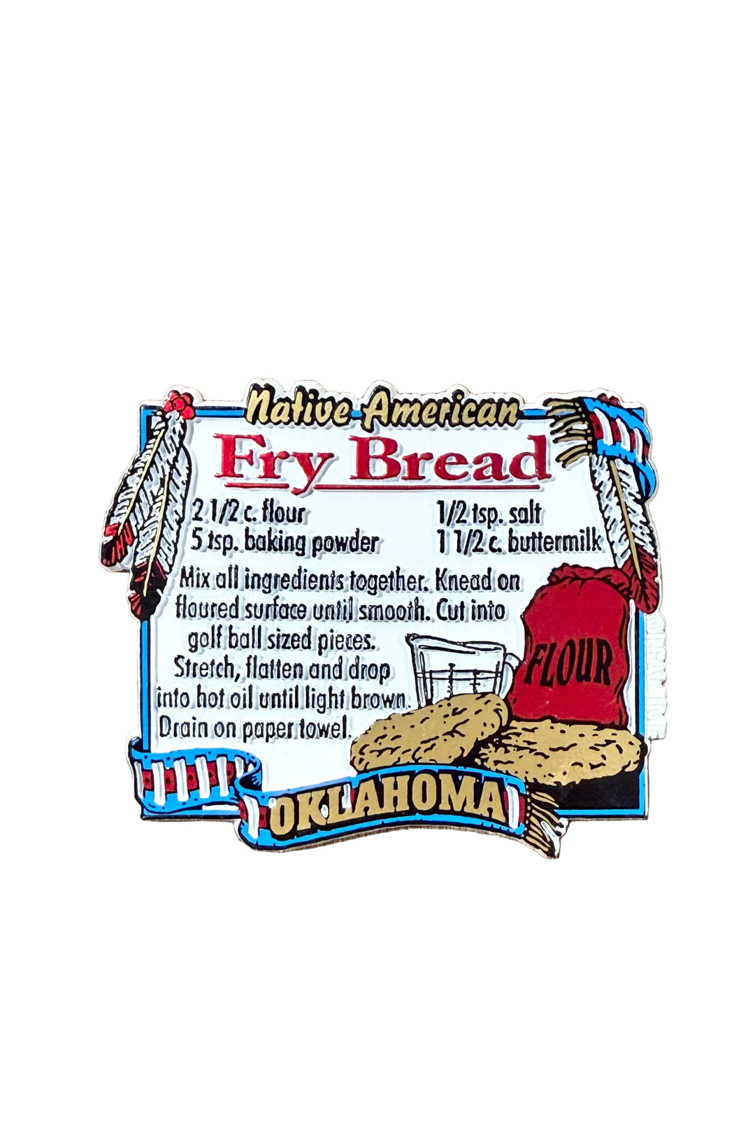 Native American fry bread recipe magnet with Oklahoma design