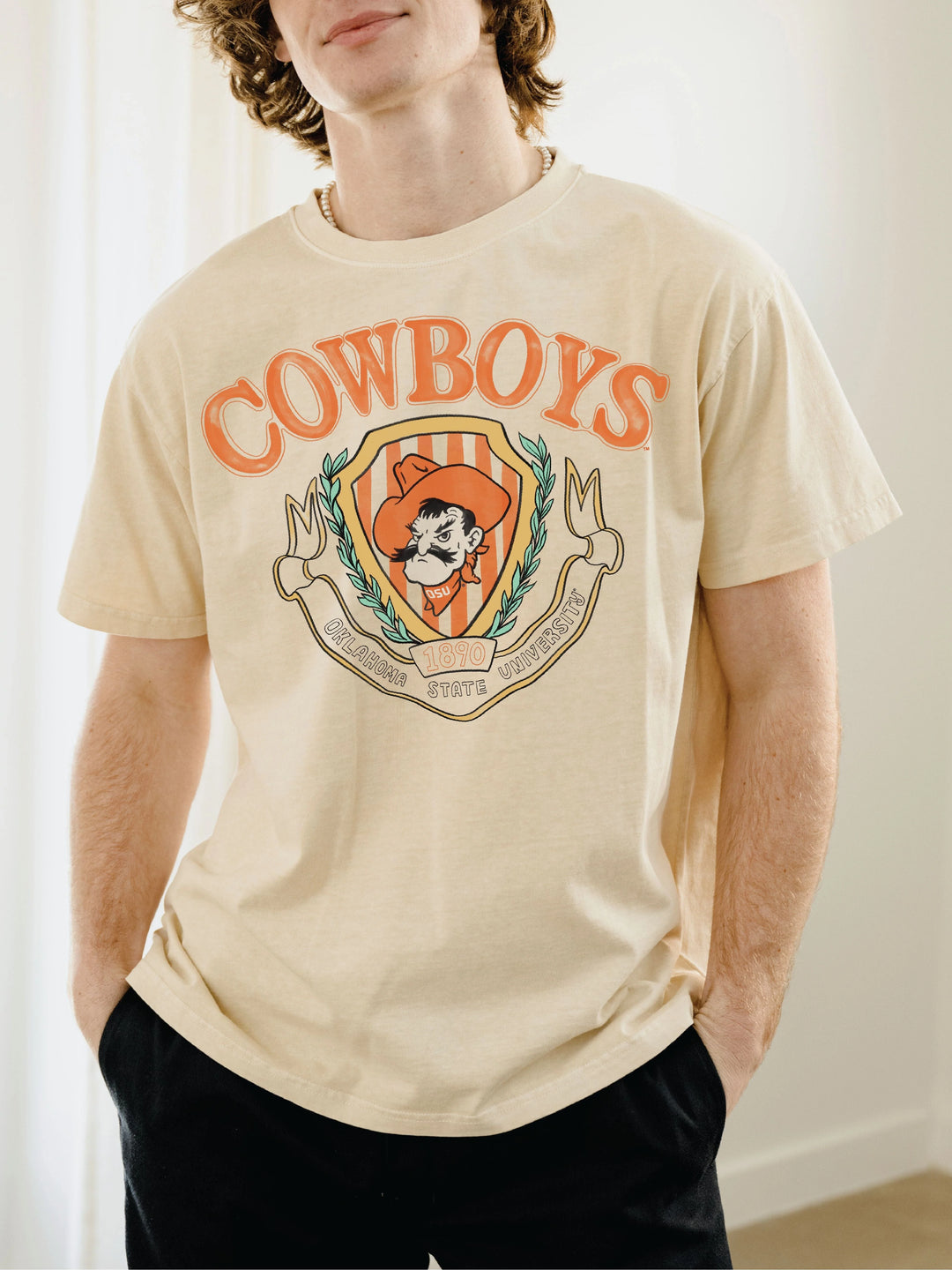 OSU Cowboys Striped Crest Off White Tshirt