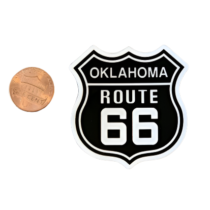 Black and white Oklahoma Route 66 highway sign sticker