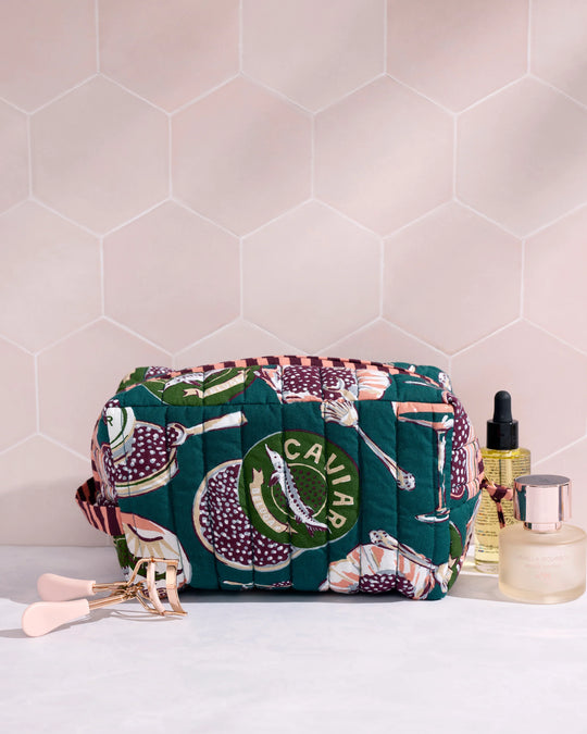Champagne & Caviar Peacock Feather Quilted Pouch