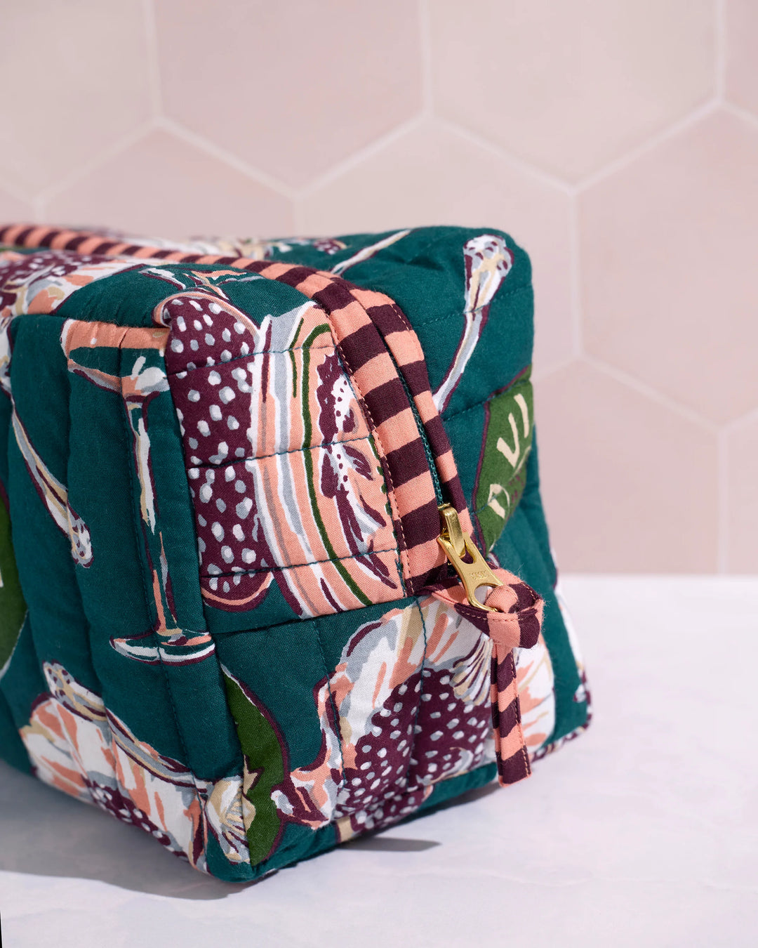 Champagne & Caviar Peacock Feather Quilted Pouch