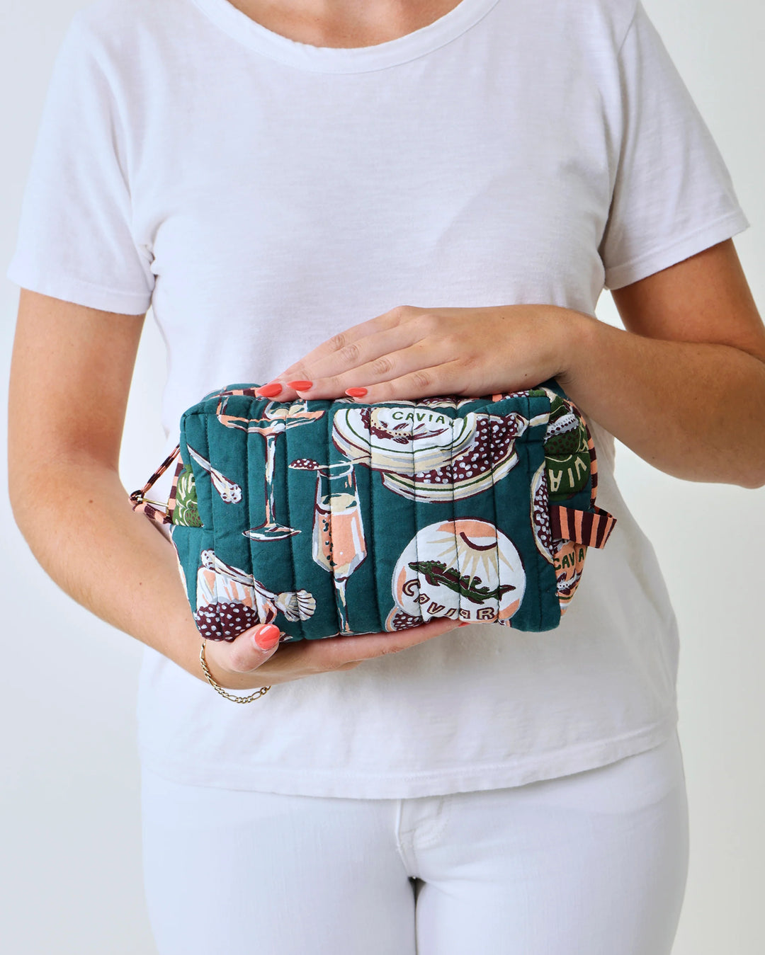 Champagne & Caviar Peacock Feather Quilted Pouch